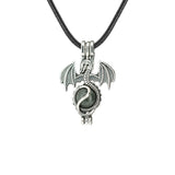 Gothic Stainless Steel Pterosaur Dragon Crystal Holder Necklace • Antique Silver Gemstone Ball Urn Pendant • Unisex Retro Punk Jewelry