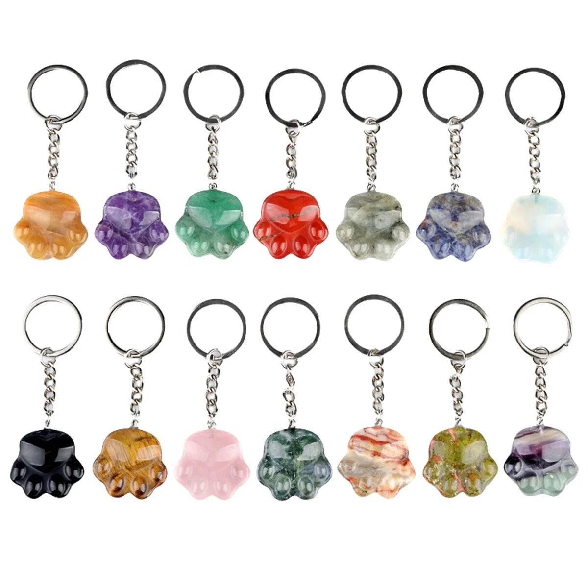 28×30mm Natural Crystal Cat Paw Keychain | Cute Gemstone Pendant Keyring for Animal Lovers