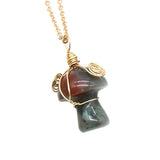 15×20mm Gold Wire-Wrapped Mushroom Crystal Necklace, Natural Gemstone Pendant with Chain