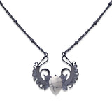 Punk Hip Hop Devil Wing Necklace - Blackened Stainless Steel Water-drop Gemstone Pendant - Grunge Goth Necklaces for Men & Women
