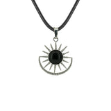 Vintage Sun Burst Crystal Pendant Necklace - Natural Gemstone Leather Cord Choker