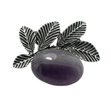 Natural Healing Stone & Antique Silver Leaf Brooch Pendant - Dual Use Statement Charm
