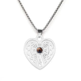 Vintage Stainless Steel Heart Pendant Necklace with Natural Green Aventurine - Celtic Knot Carved Heart Jewelry - Spiritual Protection Gift for Women & Men