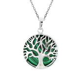 Round Tree of Life Natural Gemstone Pendant Necklace Multi Color Healing Crystal Silver Plated Charm Jewelry for Women Gift