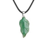 Unisex Natural Crystal Leaf Pendant Necklace Hand-Carved Gemstone Jewelry