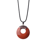 Boho Hollow Circle Donut Gemstone Pendant, Vintage Crown Metal Cap Natural Stone Charm, Handmade Jewelry Making Supply