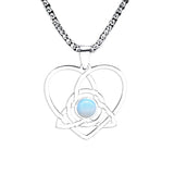 Stainless Steel Celtic Knot Heart Necklace Gemestone Triquetra Symbol Pendant - Eternal Love Spiritual Jewelry for Women & Men