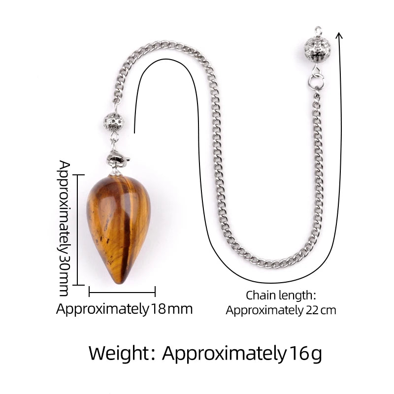 Natural Stone Droplet Pendulum Chakra Alignment Beads Ornate Crystal Teardrop Charm with Silver Link Chain Spiritual Wellness Protection Amulet