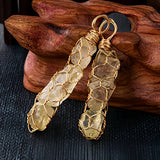 Tumbled Stone Pendant with Gold Wire Mesh Wrapping | Handmade Natural Crystal Charm for Calm Healing Jewelry