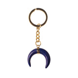 Natural Stone Crescent Moon Keychain, Gold Plated Double Horn Gemstone Key Ring Charm, Boho Witchy Spiritual Bag Pendant for Women
