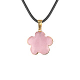 Natural Crystal Flower Pendant Necklace Gold Plated Edge Healing Gemstone Jewelry for Women