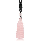 Natural Crystal Wenchang Pagoda Necklace | Carved Quartz Wisdom Tower Pendant | Rose Quartz Aventurine Obsidian Healing Protection Jewelry