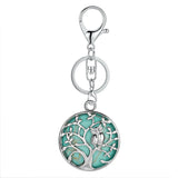 Sterling Silver Owl Tree of Life Gemstone Pendant Key chain with Round stones pendant For Women and men for Jewelry Making