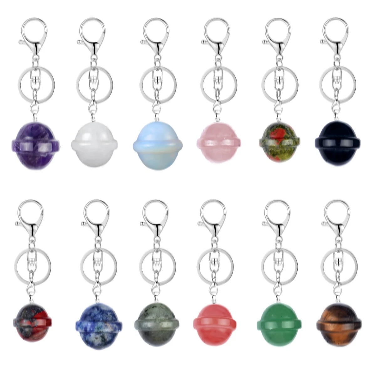 20mm Natural Crystal Planet Keychain, Cute Multicolor Stone Pendant for Bags & Wallets