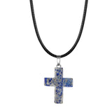 Natural Stone Cross Pendant Necklace Wholesale Assorted Healing Crystal Quartz Crucifix Amulet with Adjustable Cord Spiritual Jewelry Gift for Men Women