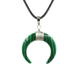 Natural Crystal Double Horn Crescent Moon Pendant, Wire Wrapped Cattle Horn Shape Stone Pendant 33x30mm, Healing Reiki Gemstone Necklace Pendant with Leather Cord for Jewelry Making Boho Gift