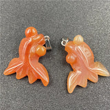 Hand Carved Natural Agate Goldfish Pendant, Lucky Fish Jade Gemstone Charm for DIY Necklace Bracelet Jewelry Making