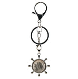 Retro Silver Ship Steering Wheel Key Ring • Classic Japanese Aesthetic Crystal Holder Clip • Heavy-Duty Swivel Lobster Clasp Backpack Charm Gift