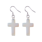 Purple Crystal Cross Dangle Earrings Hypoallergenic Silver Ear Hooks Handcrafted Genuine Amethyst Gemstone Crucifix Earrings Minimalist Jewelry