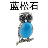 Antique Silver Owl On Branch Natural Gemstone Pendant Oval Chakra Healing Crystal Owl Charm for DIY Necklace Jewelry Making