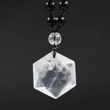 Hexagram Star Faceted Natural Stone Pendant Necklace, Black Bead Adjustable Braided Rope Mala Necklace, Spiritual Protection Amulet Jewelry