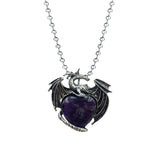 Vintage Medieval Dragon Heart Necklace | Natural Crystal Lapis Rose Quartz Turquoise Charm with Iron Bead Chain | Whimsical Halloween Protection Gift