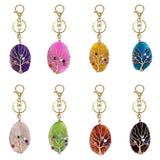 Tree of Life Wire Wrapped Crystal Keychain Seven Chakra Healing Stone Agate Pendant Purse Charm Boho Gift