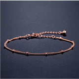 Rose Gold Layered Anklet Set - Dainty Cubic Zirconia Beaded Ankle Bracelet