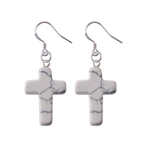 Purple Crystal Cross Dangle Earrings Hypoallergenic Silver Ear Hooks Handcrafted Genuine Amethyst Gemstone Crucifix Earrings Minimalist Jewelry