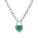 Natural Crystal Heart Lock Pendant Necklace, Gemstone Love Charm with Alloy Chain for Men & Women