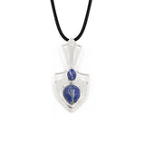 Shield Shape Two Stones Inlaid Natural Crystal Pendant 47×21mm, Silver Plated Alloy Double Gemstone Charm Pendant, Chakra Reiki Healing Stone Pendant for DIY Necklace Jewelry Making Spiritual Boho Gift