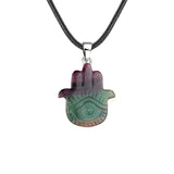 50×57mm Natural Crystal Hamsa Hand Pendant | Evil Eye Carved Gemstone Necklace for Protection