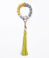 Silicone Bead Bracelet Keychain with Tassel - Hands-Free Wristlet Key Ring Holder - Soft Beaded Bangle Key Chain for Women & Girls