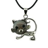 Natural Crystal Cat Pendant Necklace, Silver Alloy Frame Gemstone Charm, Healing Jewelry for Cat Lovers