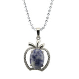 Dainty Pink Crystal Apple Pendant Necklace • Silver Rhinestone Fruit Charm • Natural Healing Stone Romantic Jewelry Gift