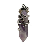 Vintage Rose Wrapped Crystal Quartz Pendant • Hexagonal Bullet Stone Charm • Gothic Floral Healing Crystal Keychain Jewelry