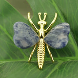Vintage Gold Plated Insect Butterfly Pendant with Heart Gemstones, Genuine Healing Stone Chakra Crystal Amulet, Handmade Crafting Findings for Romantic Gift