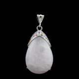 Colorful Zircon Inlaid Silver Bezel Teardrop Natural Gemstone Pendant, Water Drop Chakra Healing Crystal Charm for DIY Necklace Jewelry Making