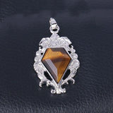 Antique Floral Carved Bezel Set Diamond Shape Natural Crystal Pendant, Multi‑Option Faceted Gemstone Charm for Handmade Necklaces