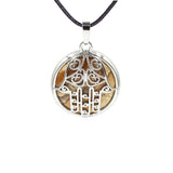 Silver Plated Hamsa Hand Pendant, Natural Crystal Inlaid Fatima Hand Hollow Charm for Spiritual Necklace Making