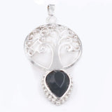 Silver Plated Life Of Tree Pendant with Teardrop Natural Crystal Stone Hollow Filigree Chakra Healing Gemstone Charm for Necklace Making