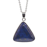 Multi‑Variety Natural Gem Triangle Pendant Necklace, Polished Smooth Cabochon Stone with Silver Chain, Witchy Spiritual Energy Necklace Birthday Holiday Jewelry Gift