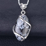 Natural Marquise Crystal Pendant Silver Wire Wrapped Gemstone Pendant Heart Zircon Bail Reiki Chakra Healing Stone Charm for DIY Necklace Jewelry