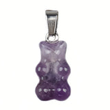 Cute Natural Crystal Gummy Bear Pendant Necklace - Healing Gemstone Amethyst Rose Quartz Bear Charms Jewelry Gift for Women