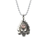 Gothic Flame Skull Pendant Necklace • Stainless Steel Ball Chain with Natural Gemstone Ball • Punk Hip Hop Skeleton Rocker Jewelry for Men Women
