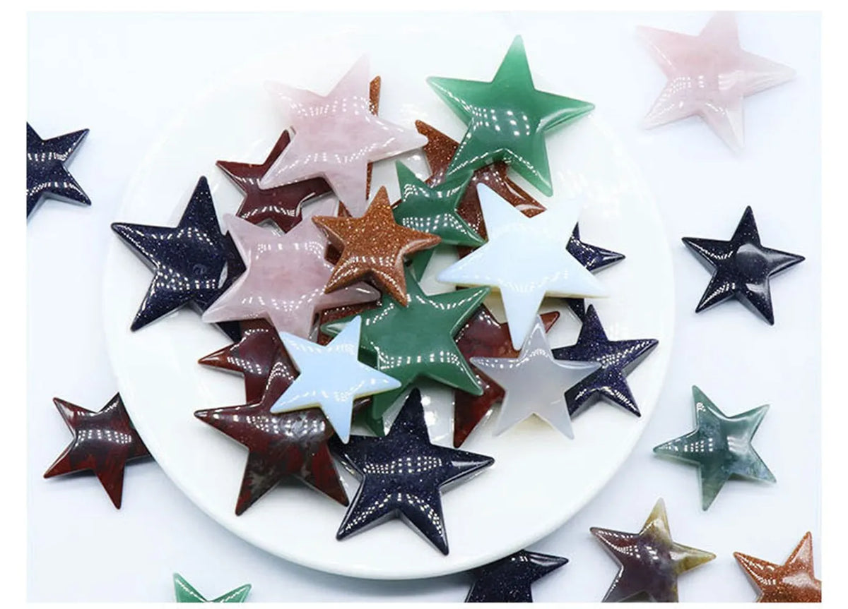 Natural Crystal Five‑Pointed Star Carving, Polished Gemstone Star Figurine, Chakra Reiki Healing Crystal Star Ornament for Home Decor, Collection, Meditation Gift
