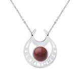 Stainless Steel Witch Moon Pendant Necklace - Triple Moon Goddess Symbol with Moonstone Style Gemstone - Wiccan Pagan Jewelry for Women & Men