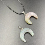 Multiple Colors Natural Gemstone Ox Horn Pendant Necklace Crescent Moon & C- Shape Men Women Chakra Crystal Jewelry