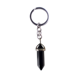 Natural Hexagonal Crystal Point Keychain, Silver Plated Wrap Chakra Healing Gemstone Keyring, Reiki Crystal Stone Charm Key Chain Gift by JOYA GIFT