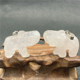 Lucky Protection Elephant Natural Stone Necklace, Reiki Healing Mixed Quartz Crystal Animal Pendant with Adjustable Black Cord for Spiritual Gift